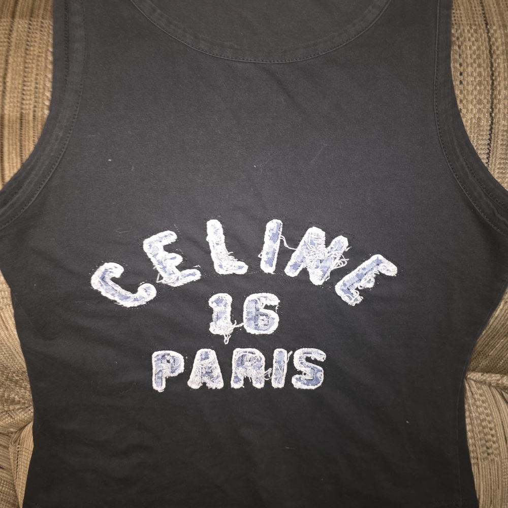 Celine Paris Black Tank with Frayed Logo